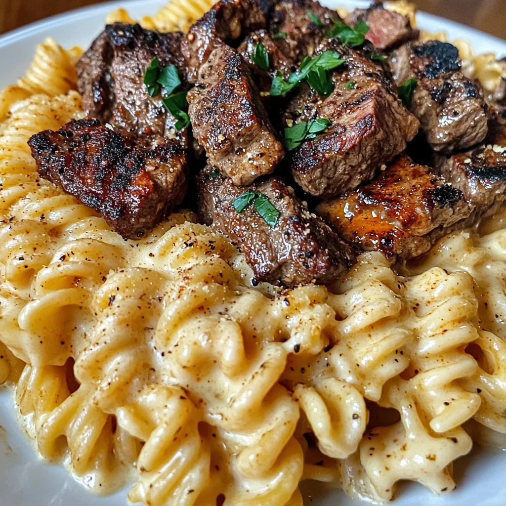 Cajun Steak Tips with Cheesy Parmesan Twisted Pasta