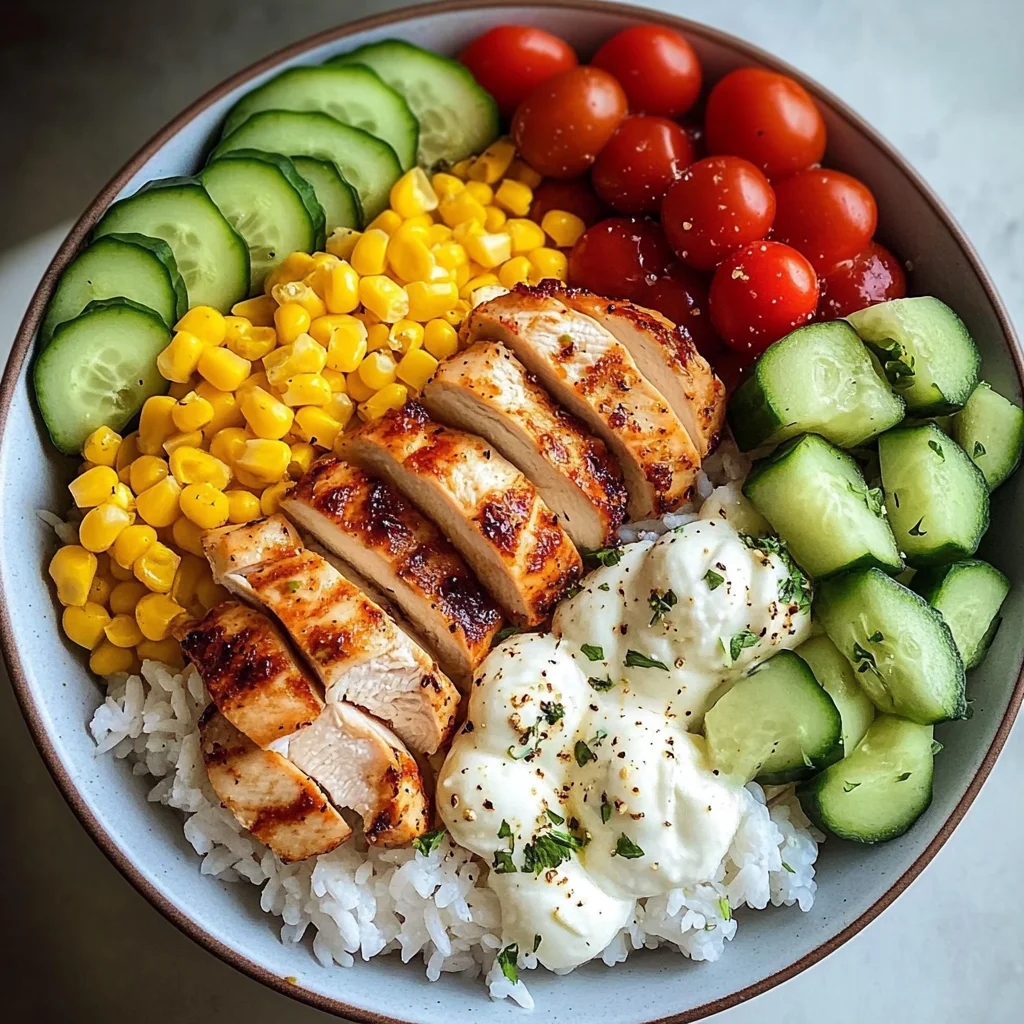 Chicken and Veggie Rice Bowl with Mozzarella