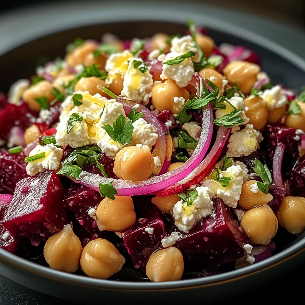 Chickpea, Beet & Feta Salad with Lemon-Garlic Vinaigrette