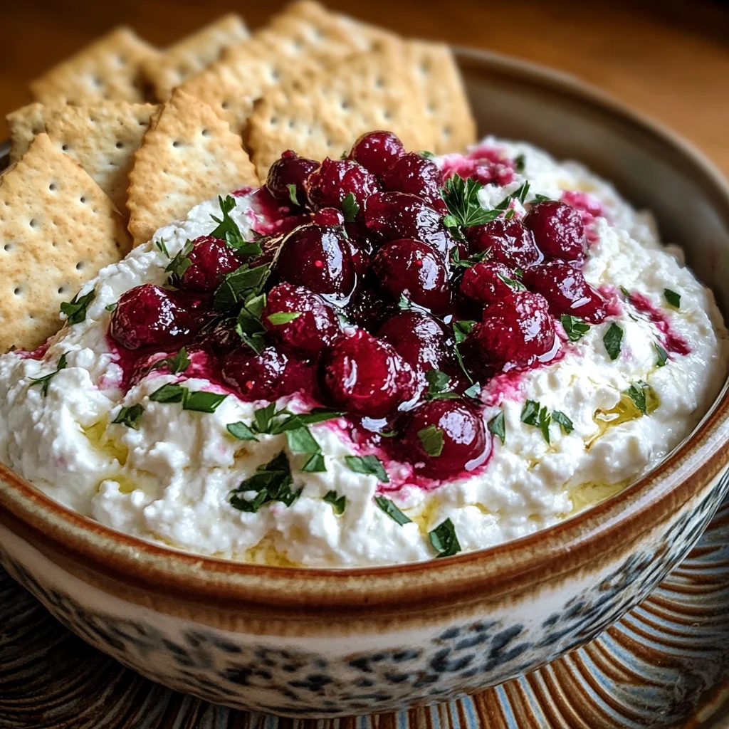 Cranberry whipped feta dip with crackers delights all!