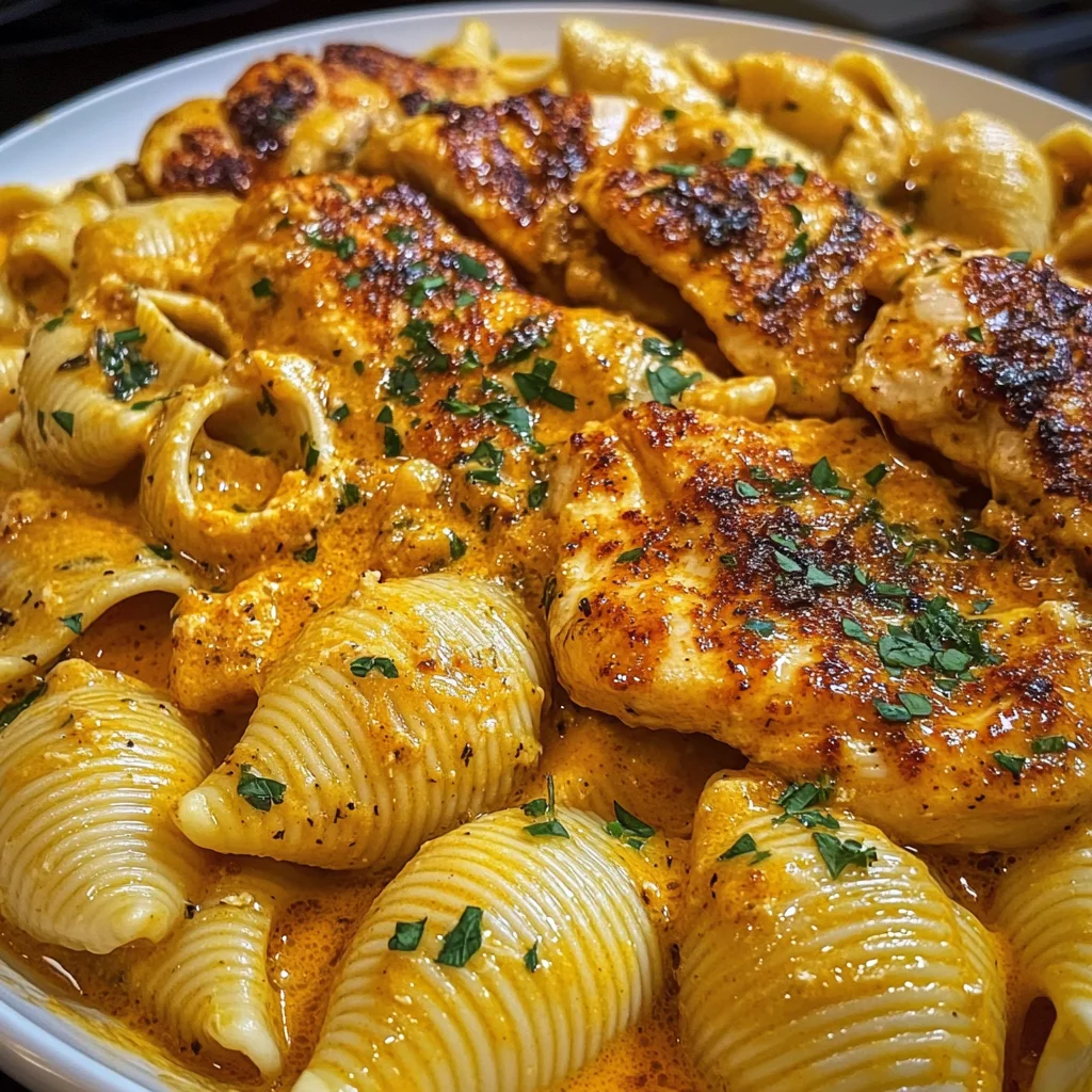 Garlic Cajun Chicken Shells in Velveeta Cream Sauce