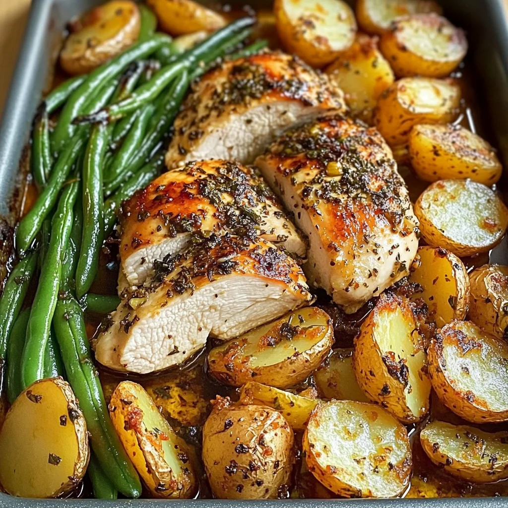 Garlic Herb Chicken with Roasted Potatoes & Green Beans