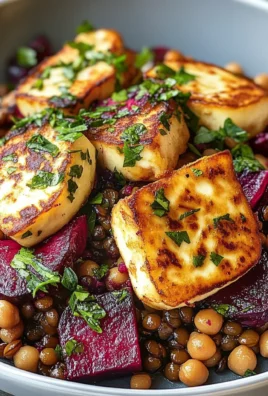 Halloumi with Lemony Lentils, Chickpeas and Beets