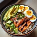 Salmon, Brown Rice & Soft-Boiled Egg Bowl with Avocado