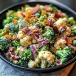 Amish Broccoli Salad with Cauliflower, Turkey Bacon & Raisins