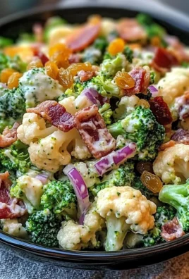 Amish Broccoli Salad with Cauliflower, Turkey Bacon & Raisins