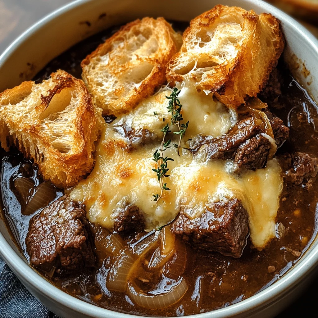 French Onion Beef Stew with Cheesy Bread Topping: A Cozy Gourmet Delight