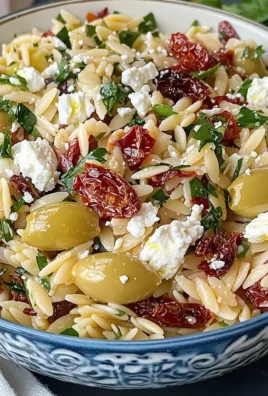 Homemade Orzo Pasta Salad with Feta and Sun Dried Tomatoes - flirtyfood