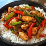 Pepper Chicken Stir-Fry with Fluffy Rice