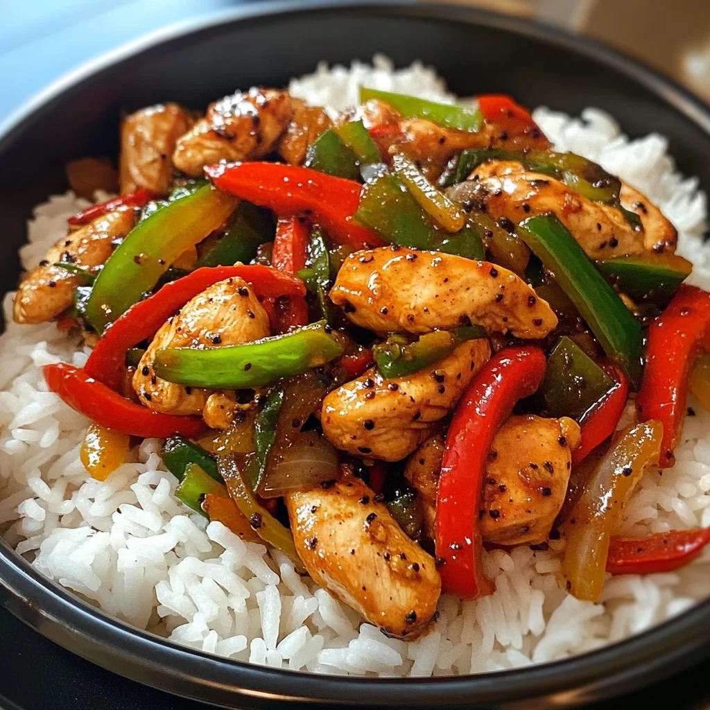 Pepper Chicken Stir-Fry with Fluffy Rice