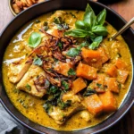 Crockpot Coconut Chicken Curry with Crispy Shallot Basil Oil