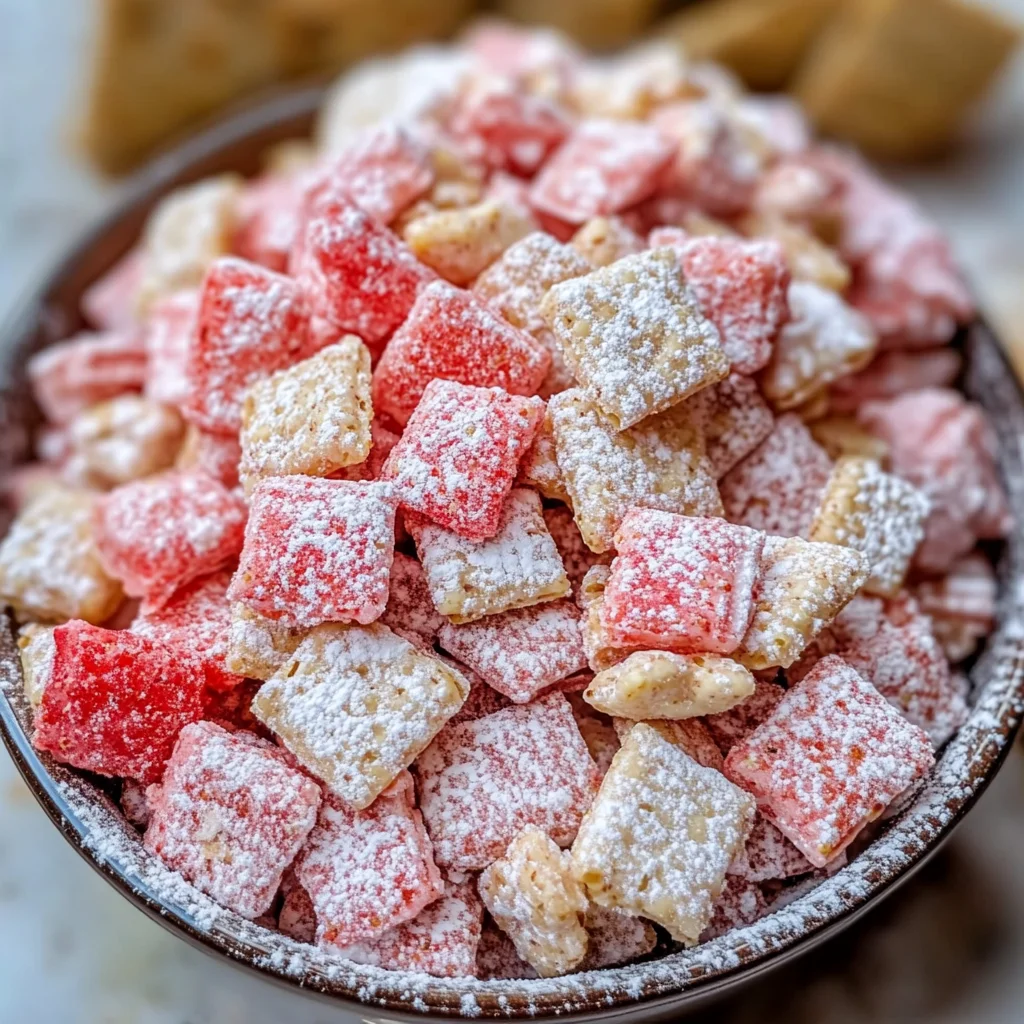 Delicious Strawberry Shortcake Puppy Chow for Sweet Snacking