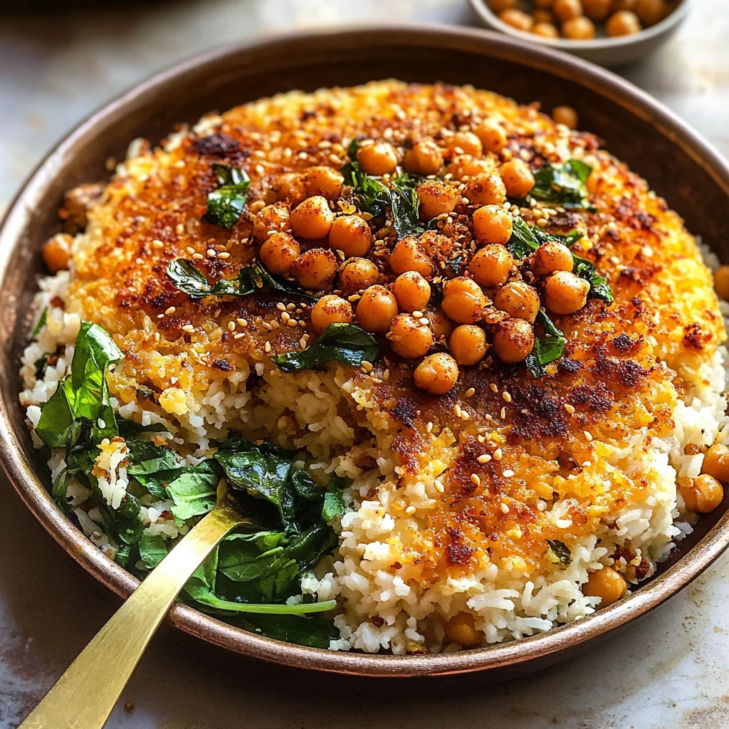 Crispy Persian Rice (Tahdig) with Spiced Golden Chickpeas