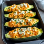 High Protein Buffalo Chicken Stuffed Zucchini Boats