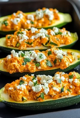 High Protein Buffalo Chicken Stuffed Zucchini Boats