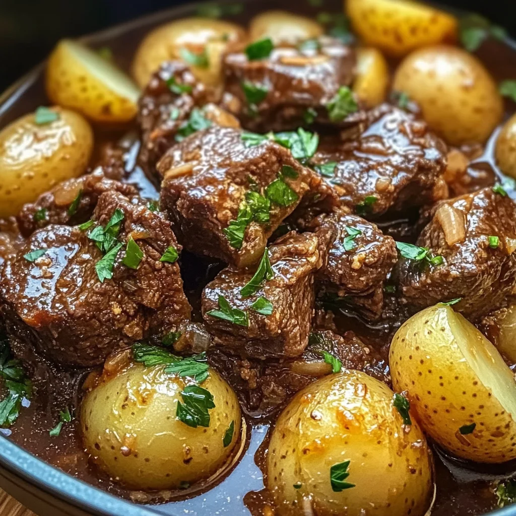 Slow Cooker Garlic Butter Beef with Potatoes